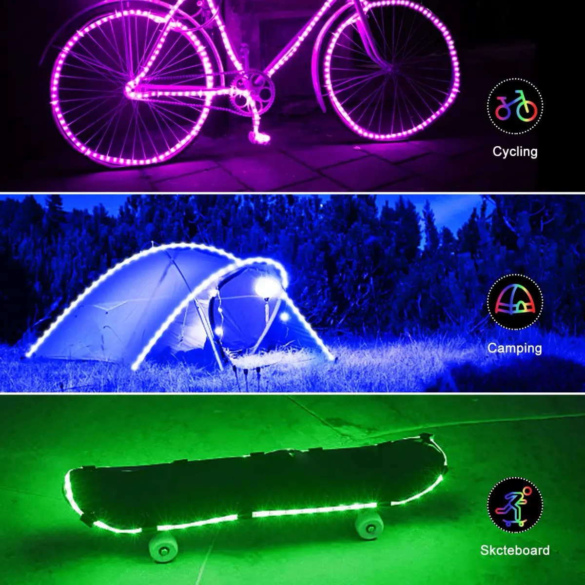 echosari Battery Powered RGB LED Strip Lights 2m (6.6ft) | Color Changing TV Backlights with Remote & Timer - view 2