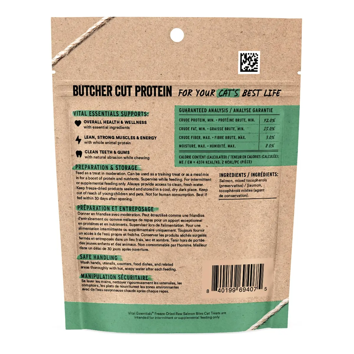 Vital Essentials Freeze Dried Salmon Cat Treats 1.1 oz (31 g) | High Protein Raw Cat Food - view 2