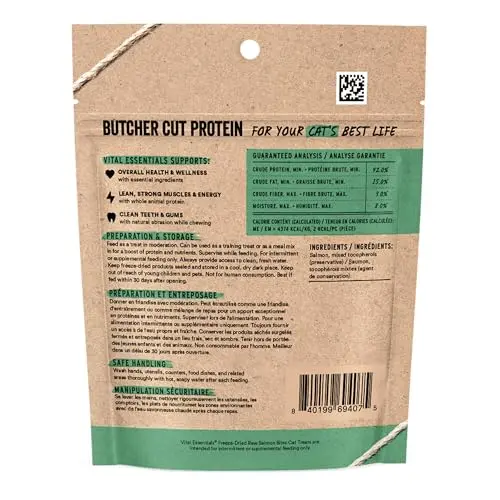 Vital Essentials Freeze Dried Salmon Cat Treats 1.1 oz (31 g) | High Protein Raw Cat Food - view 2
