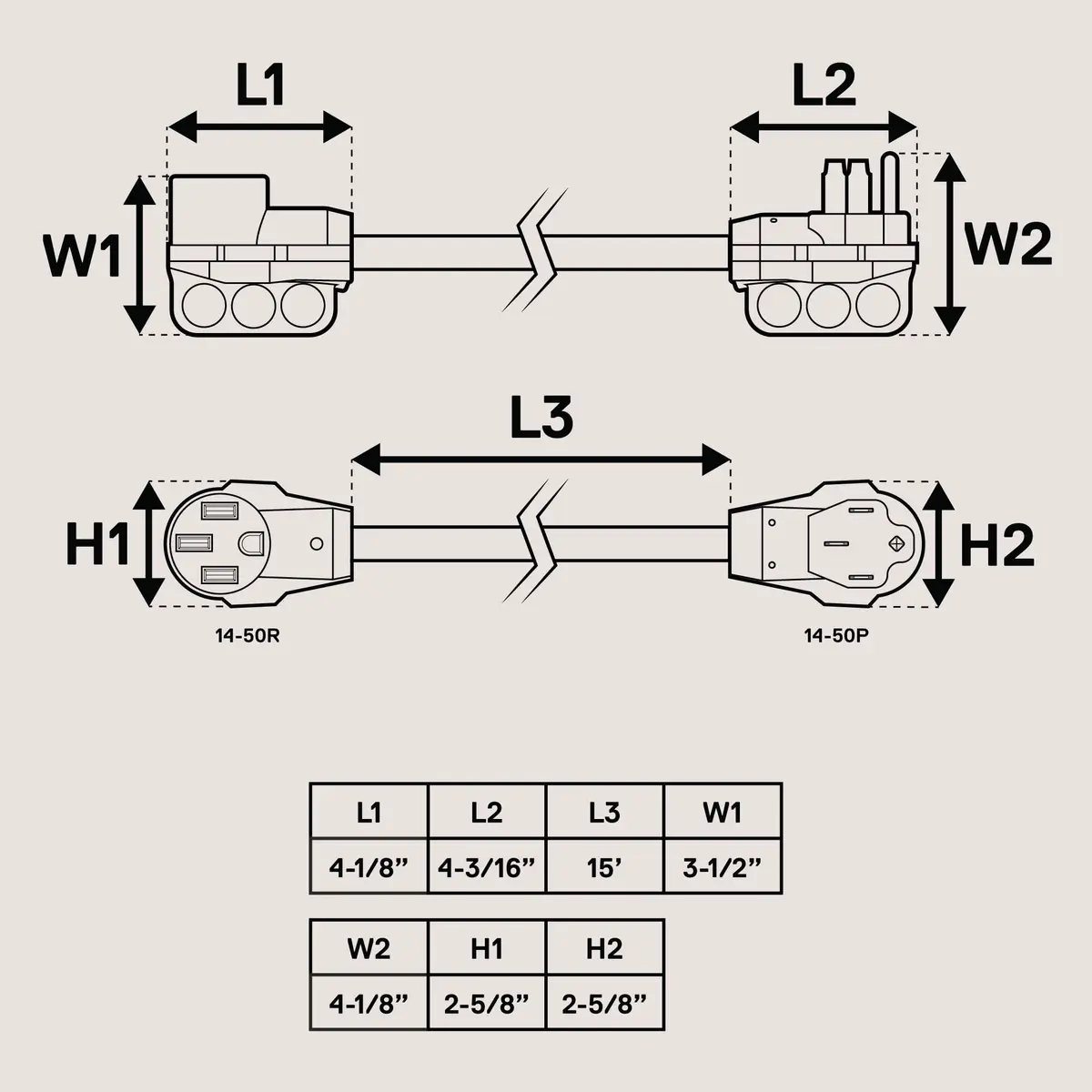 ONLINE LED STORE 15ft 50 Amp RV Extension Cord 125/250V NEMA 14-50 6 Gauge 4 Prong | Heavy Duty Power Cable for RVs - view 7