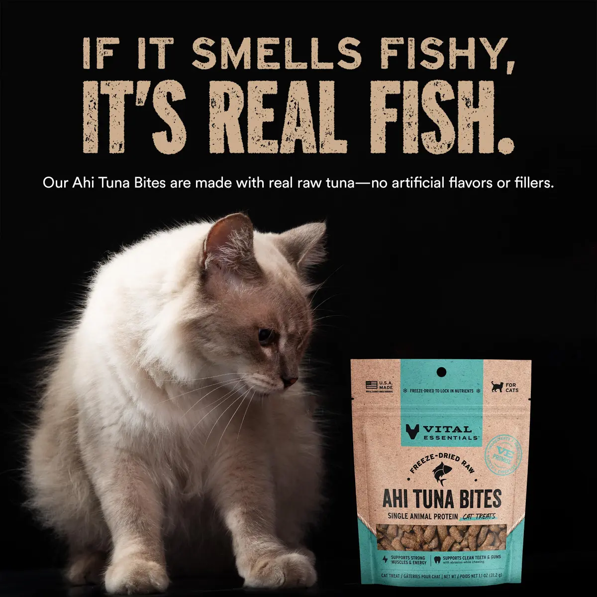 Vital Essentials Freeze Dried Ahi Tuna Cat Treats 1.1 oz (31 g) | High Protein Raw Cat Food - view 2