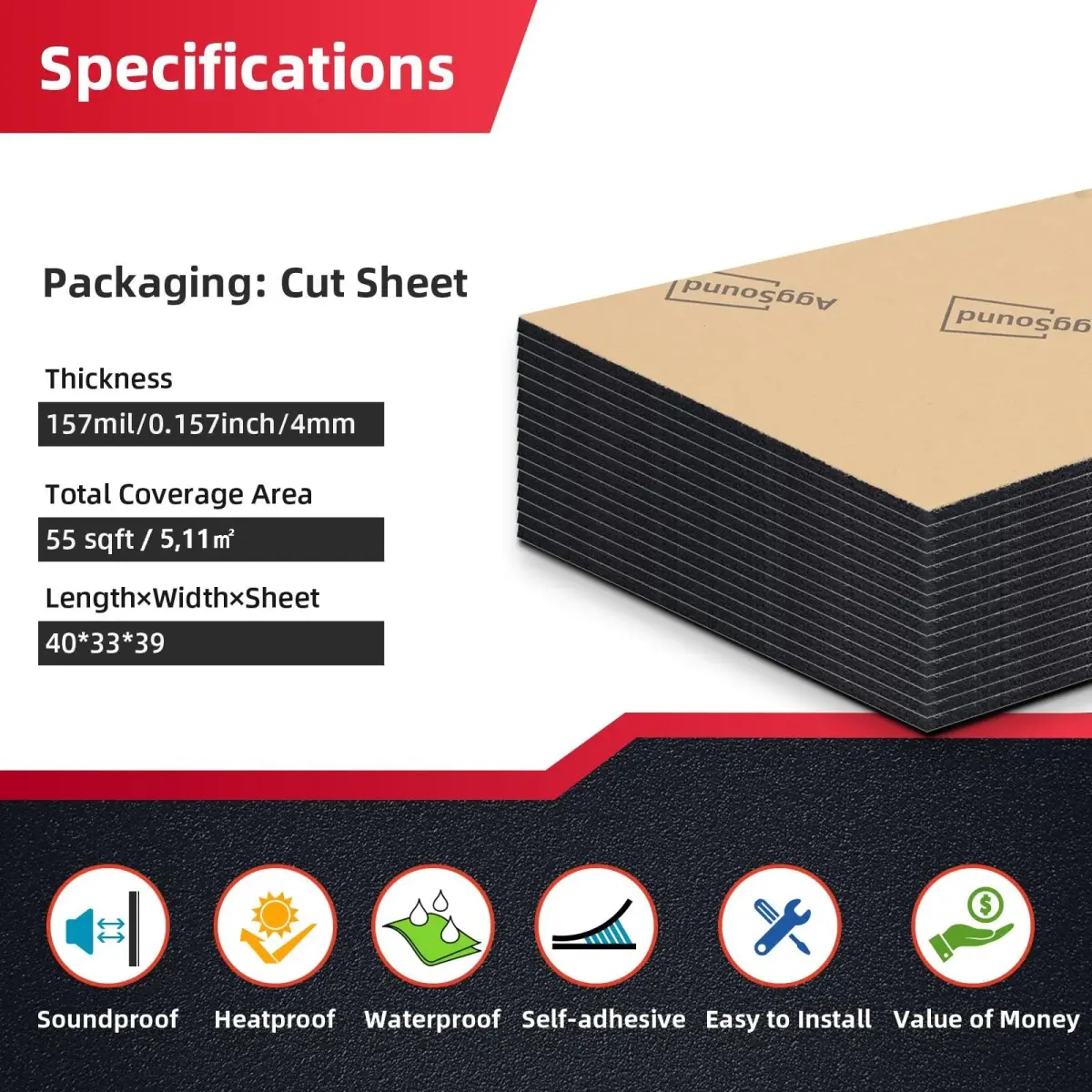 AggSound 4mm Closed Cell Foam Sound Deadening Mat 55.41 sqft (1.57m²) | Reduces Heat & Road Noise - view 4