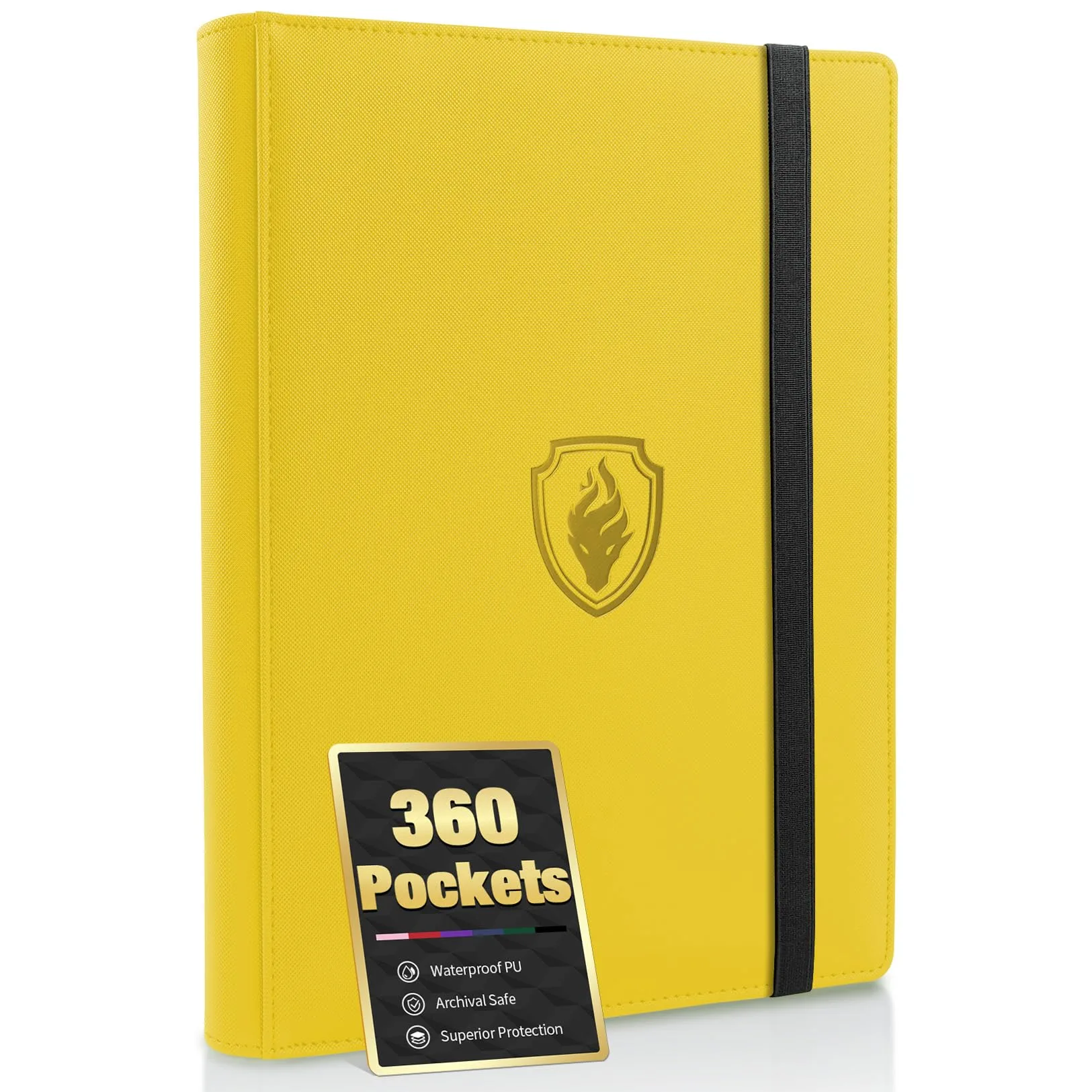 Fabmaker 9 Pocket Card Binder for 360 Cards, Yellow PU Cover | Archival Safe Trading Card Album - main product image