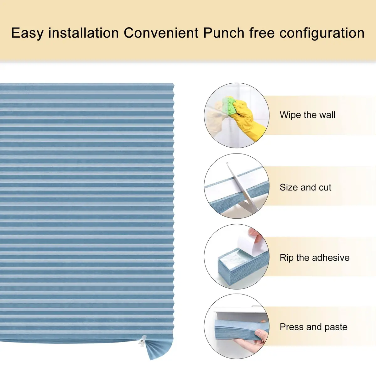 Jlong Cordless Window Shades 35.4"W x 71"H | No Drill Pleated Paper Shades - view 2