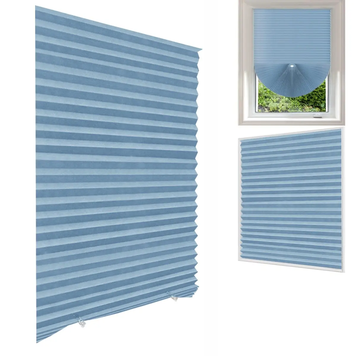 Jlong Cordless No-Drill Paper Pleated Shades 57.4 cm x 180.3 cm | Easy Stick-On Window Covering - main product image