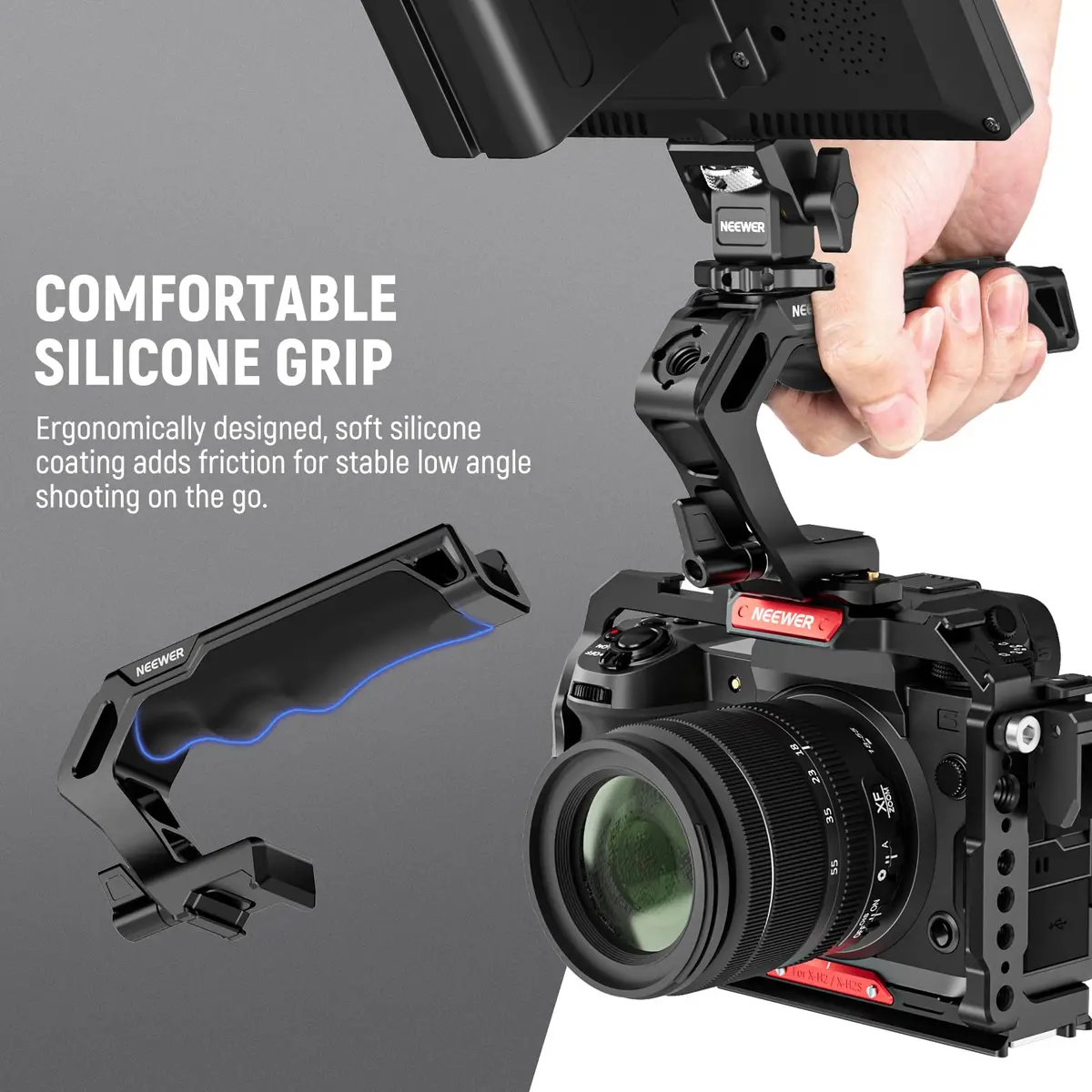 NEEWER Top Handle and NATO Rail Kit, Comfort Silicone Grip with Quick Release NATO Clamp, 3 Cold Shoes and 1/4" 3/8" ARRI Threads, CA008 | Compatible with SmallRig Camera Cage - view 5
