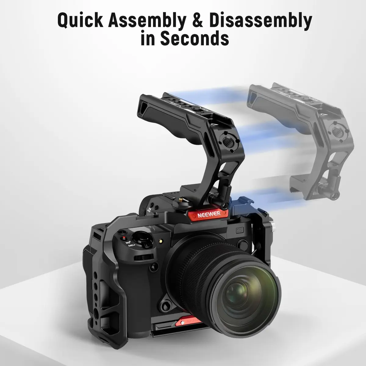NEEWER Top Handle and NATO Rail Kit, Comfort Silicone Grip with Quick Release NATO Clamp, 3 Cold Shoes and 1/4" 3/8" ARRI Threads, CA008 | Compatible with SmallRig Camera Cage - view 8