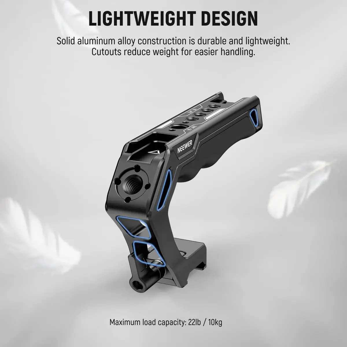 NEEWER Top Handle and NATO Rail Kit, Comfort Silicone Grip with Quick Release NATO Clamp, 3 Cold Shoes and 1/4" 3/8" ARRI Threads, CA008 | Compatible with SmallRig Camera Cage - view 4