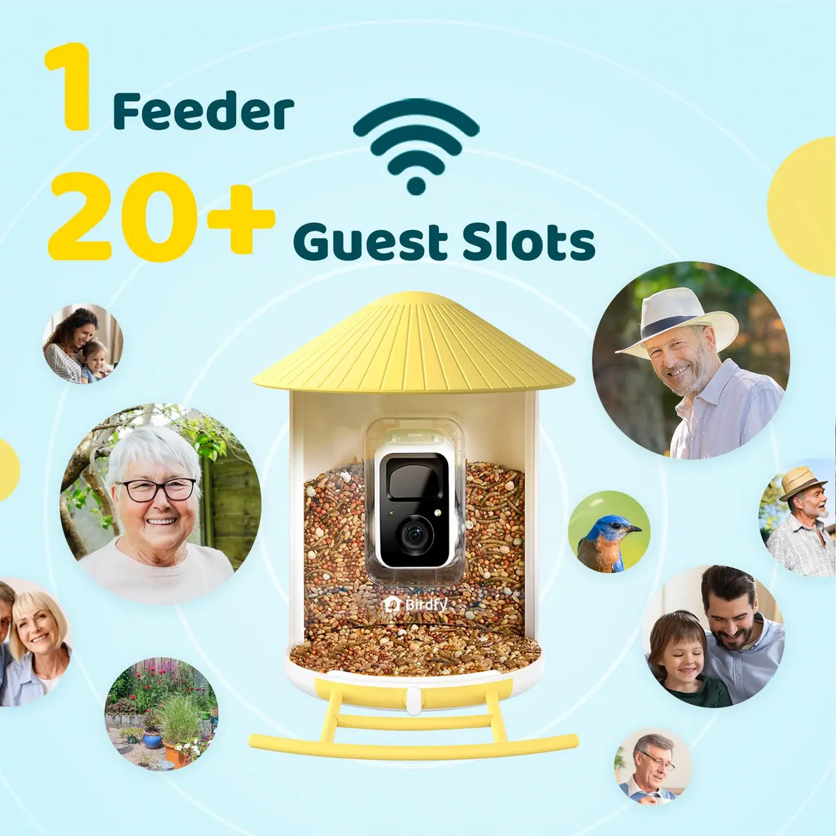 NETVUE Birdfy Smart Bird Feeder with AI Camera | Wireless Outdoor Birdwatching Camera in Yellow (8 x 7 x 11 inches) - view 4