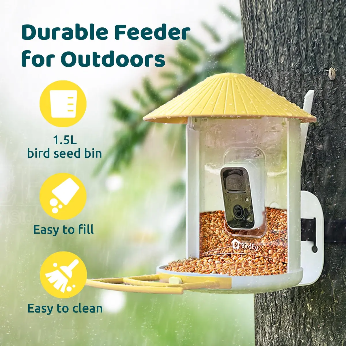 NETVUE Birdfy Smart Bird Feeder with AI Camera | Wireless Outdoor Birdwatching Camera in Yellow (8 x 7 x 11 inches) - view 5