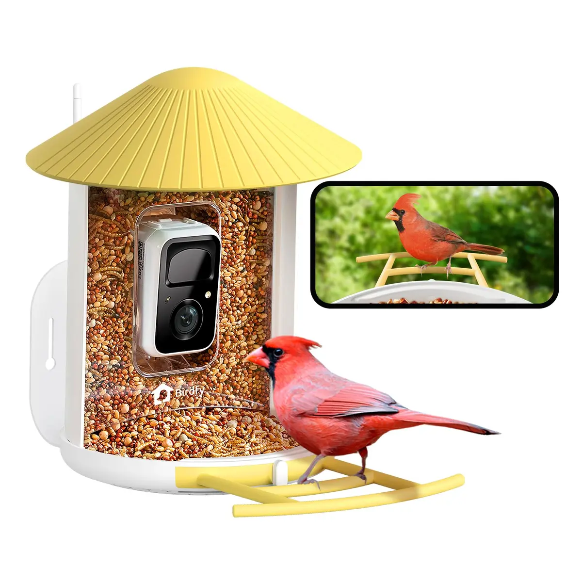 NETVUE Birdfy Smart Bird Feeder with AI Camera | Wireless Outdoor Birdwatching Camera in Yellow (8 x 7 x 11 inches) - main product image