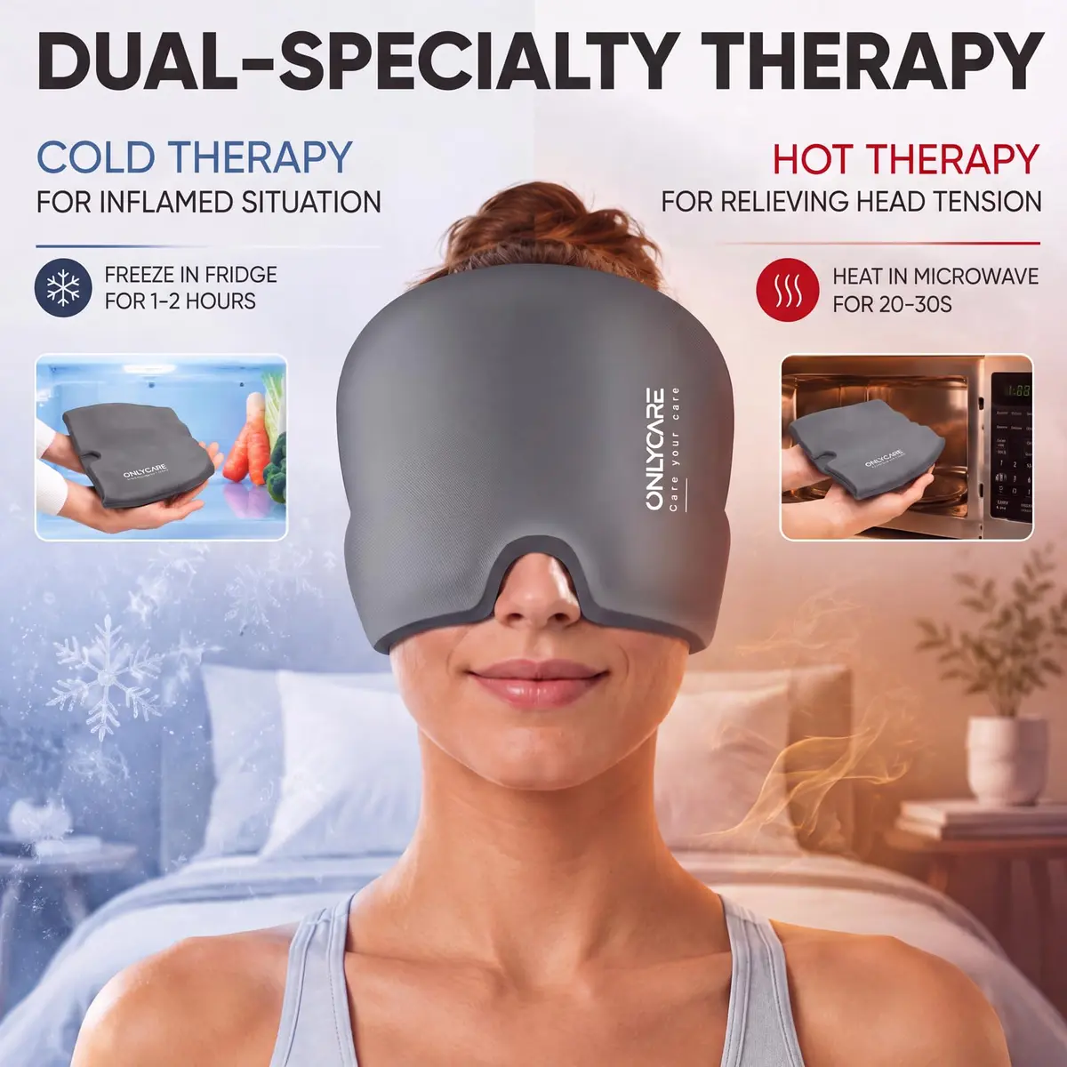 ONLYCARE Migraine Relief Cap, Headache Relief Cold Cap with Odorless Gel | Ergonomic Hot & Cold Therapy for Migraines - view 2