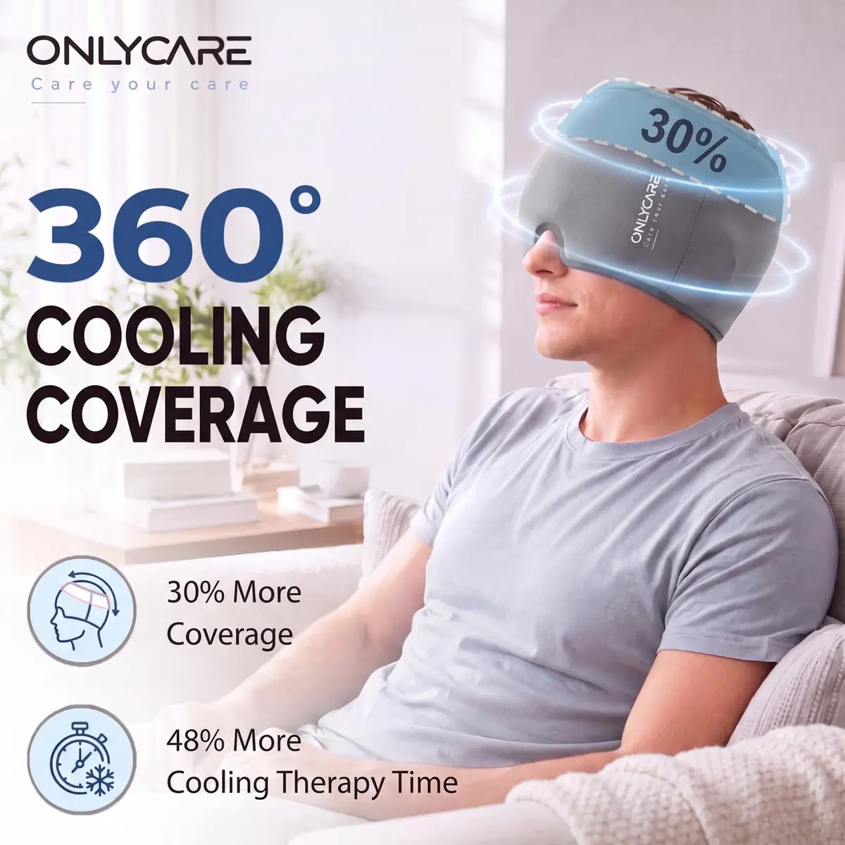 ONLYCARE Migraine Relief Cap, Headache Relief Cold Cap with Odorless Gel | Ergonomic Hot & Cold Therapy for Migraines - view 4
