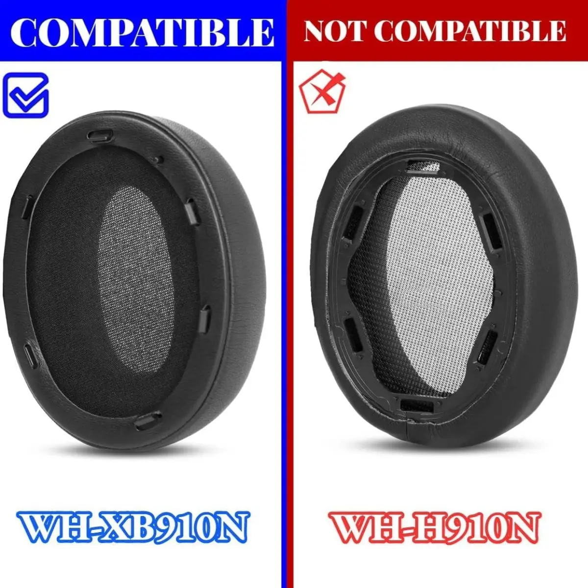 YunYiYi Replacement Earpads for Sony WH-XB910N Headphones | Black Protein Leather with Memory Foam (1 Pair) - view 2