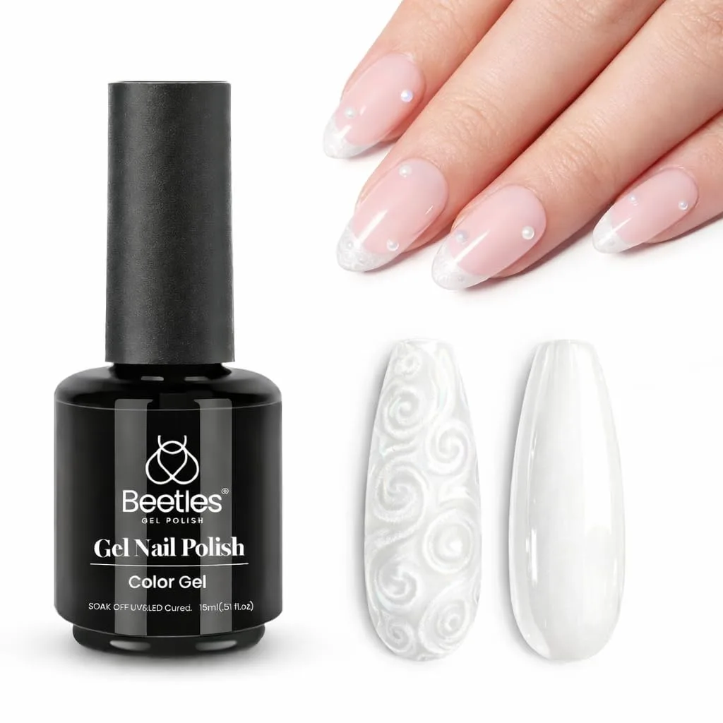 Beetles Pearl White Gel Nail Polish 15ml | Mermaid Pearlescent Shell Soak Off - main product image