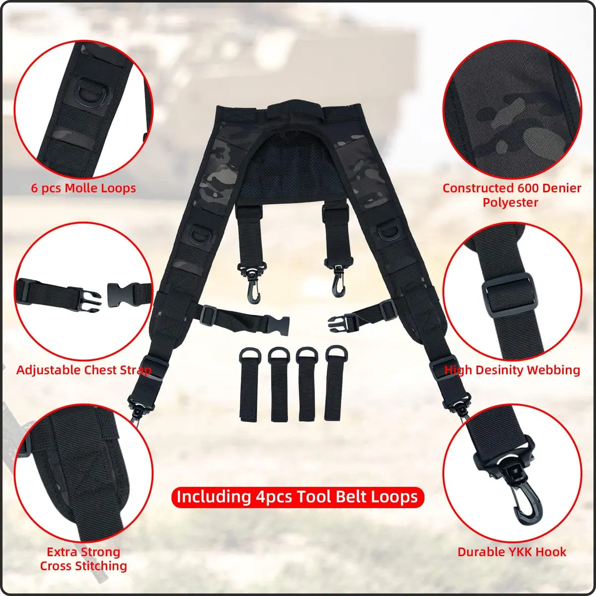 MELOTOUGH Tactical Suspenders for Duty Belt | Heavy Duty, Breathable & Adjustable (70-120 chars) - view 5