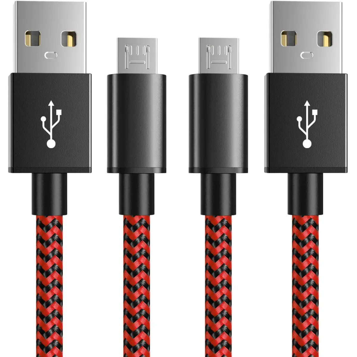 6amLifestyle Red 2 Pack 10ft USB to Micro USB Charging Cable | Braided Nylon Cord for PS4 Controllers - main product image