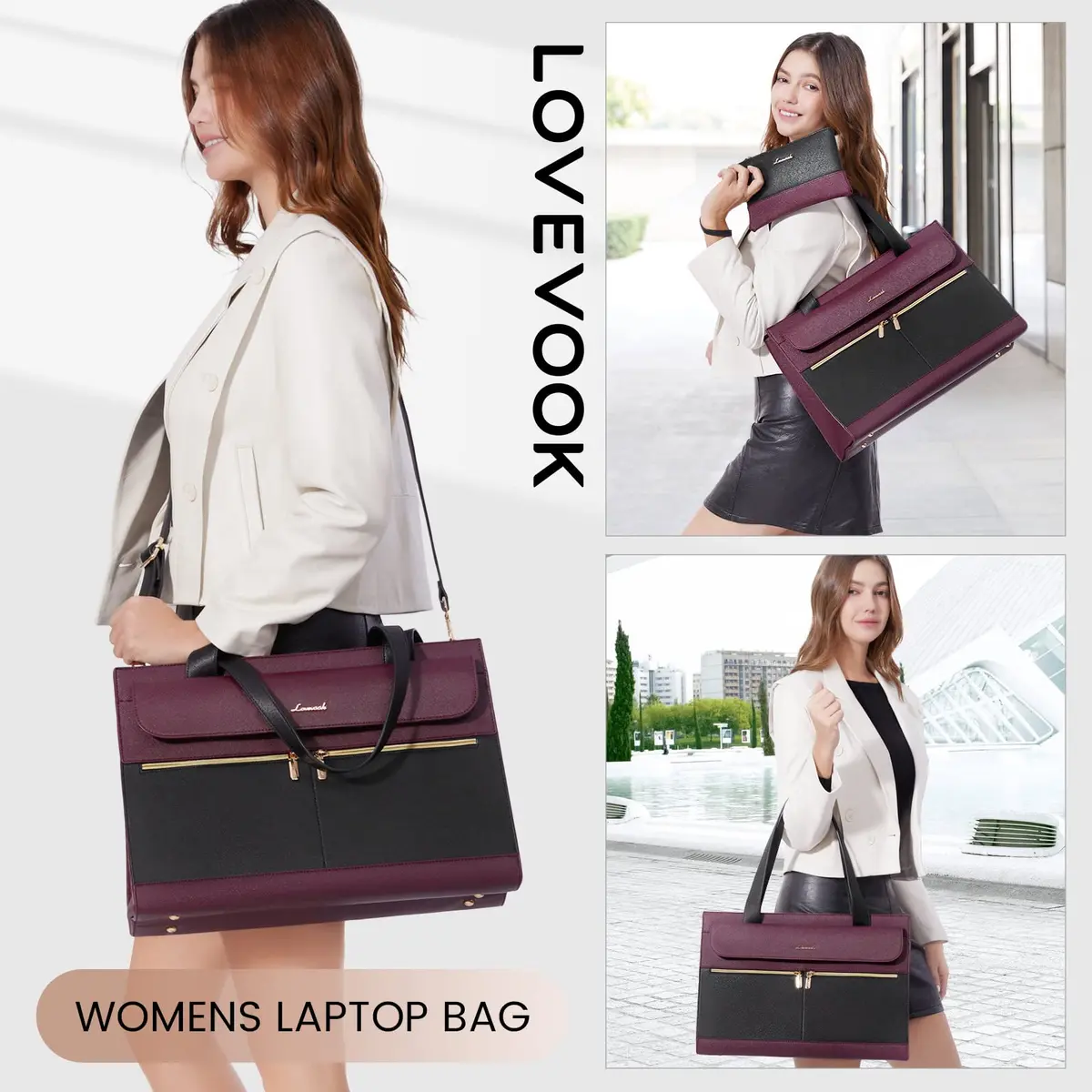 LOVEVOOK Laptop Bag for Women 15.6 Inch Tote Work Professional Leather Computer Briefcase Waterproof Handbag Shoulder Large Capacity Business Teacher Office Crossbody Purse - view 2