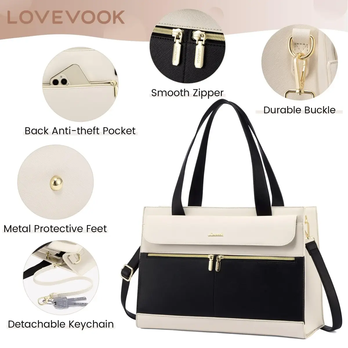 LOVEVOOK Women's Laptop Tote Bag 15.6 Inch | Professional Leather Briefcase with USB Port & Clutch - view 4