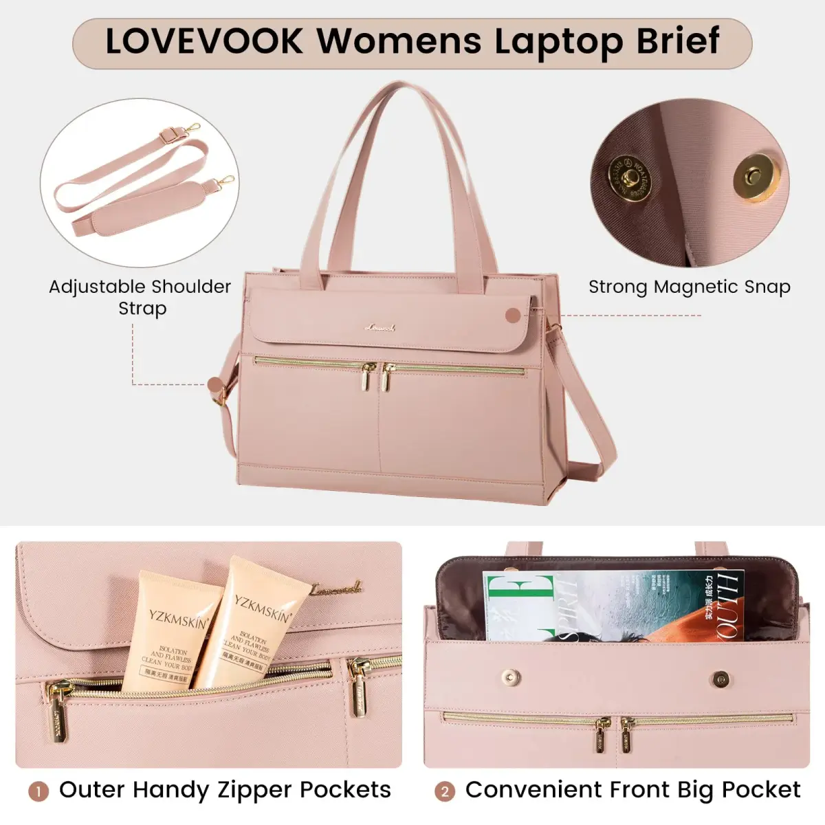 LOVEVOOK Women's Laptop Tote Bag 15.6 Inch | Professional Leather Work Briefcase with Clutch - view 5