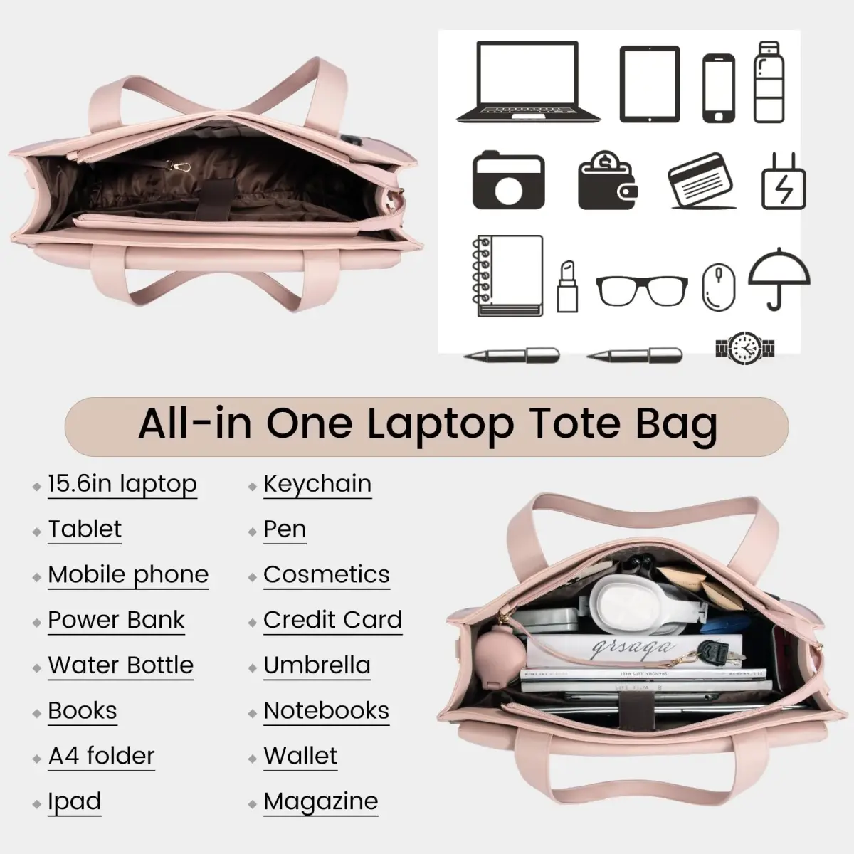LOVEVOOK Women's Laptop Tote Bag 15.6 Inch | Professional Leather Work Briefcase with Clutch - view 3