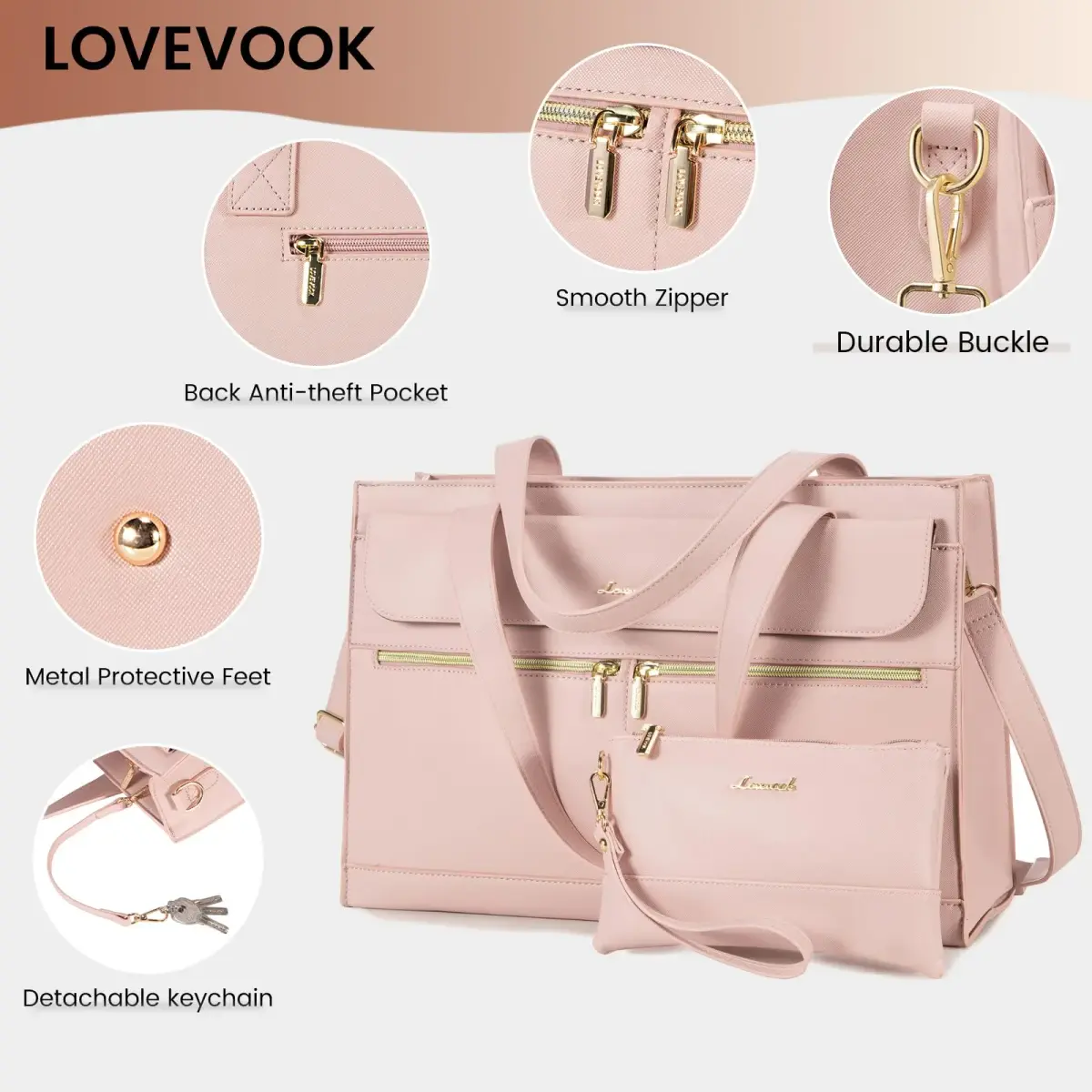 LOVEVOOK Women's Laptop Tote Bag 15.6 Inch | Professional Leather Work Briefcase with Clutch - view 4