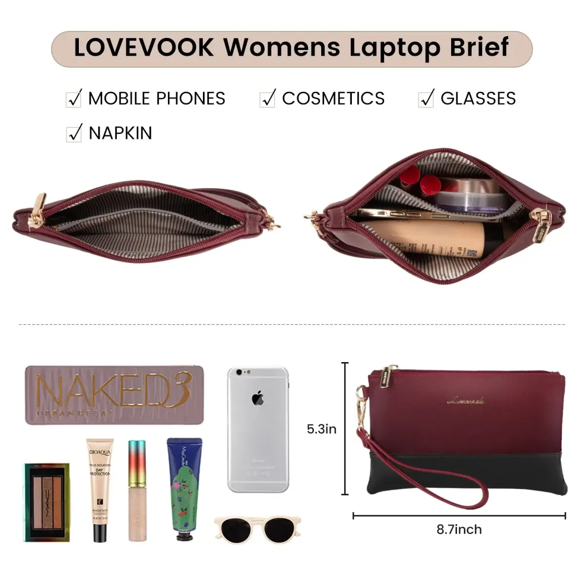 LOVEVOOK Laptop Tote Bag 15.6 Inch - Waterproof PU Leather Briefcase with Clutch | 39.4 cm (15.6 Inch) Laptop Compartment - view 6