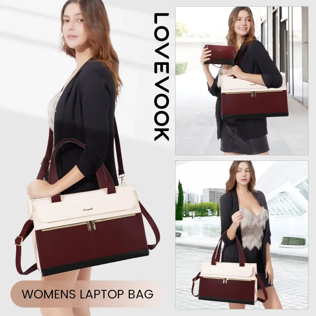 LOVEVOOK Laptop Tote Bag 15.6 Inch - Waterproof PU Leather Briefcase with Clutch | 39.4 cm (15.6 Inch) Laptop Compartment - view 2