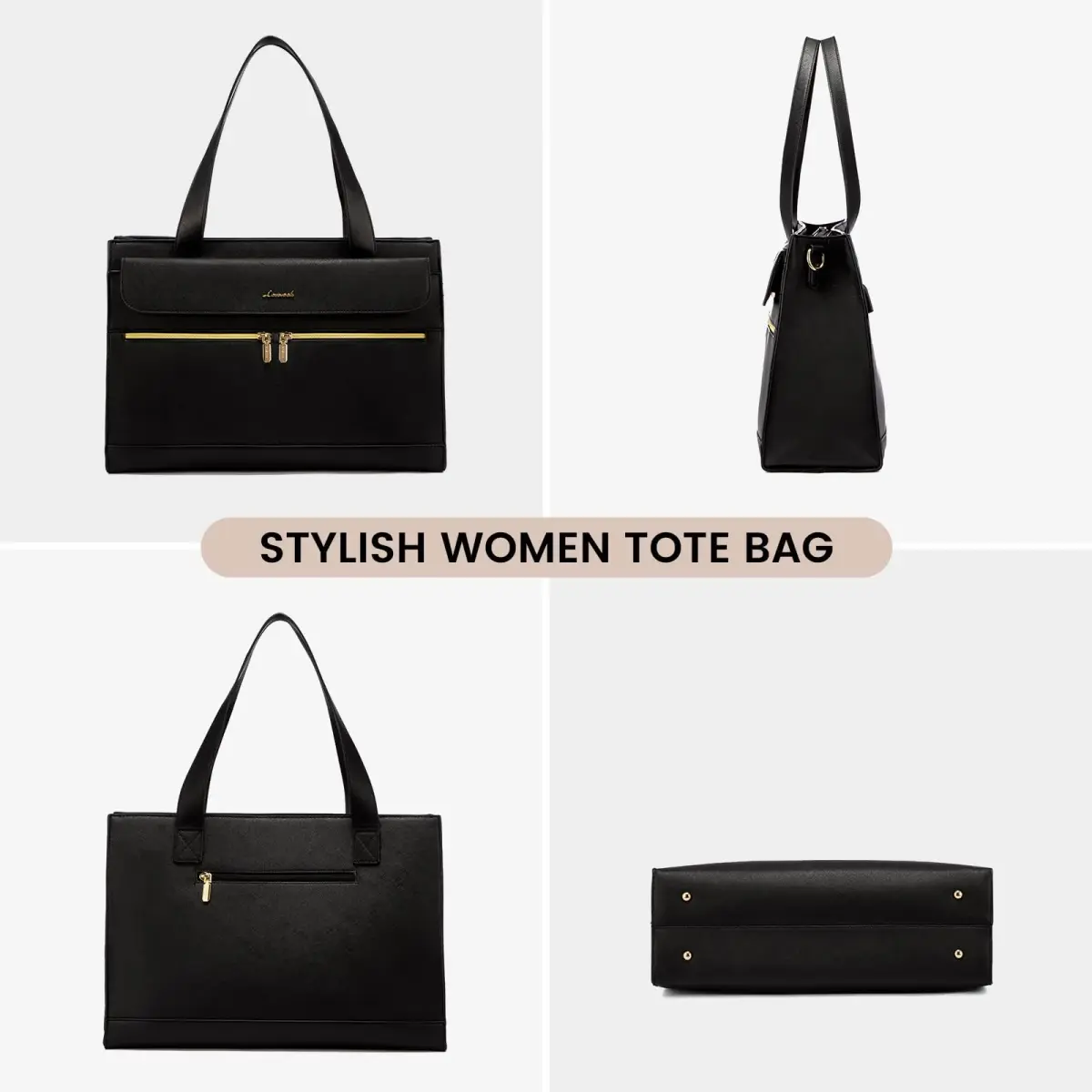 LOVEVOOK Laptop Tote Bag for Women - 15.6 Inch Professional PU Leather Briefcase | Waterproof, Large Capacity, Crossbody Purse - Black - view 8