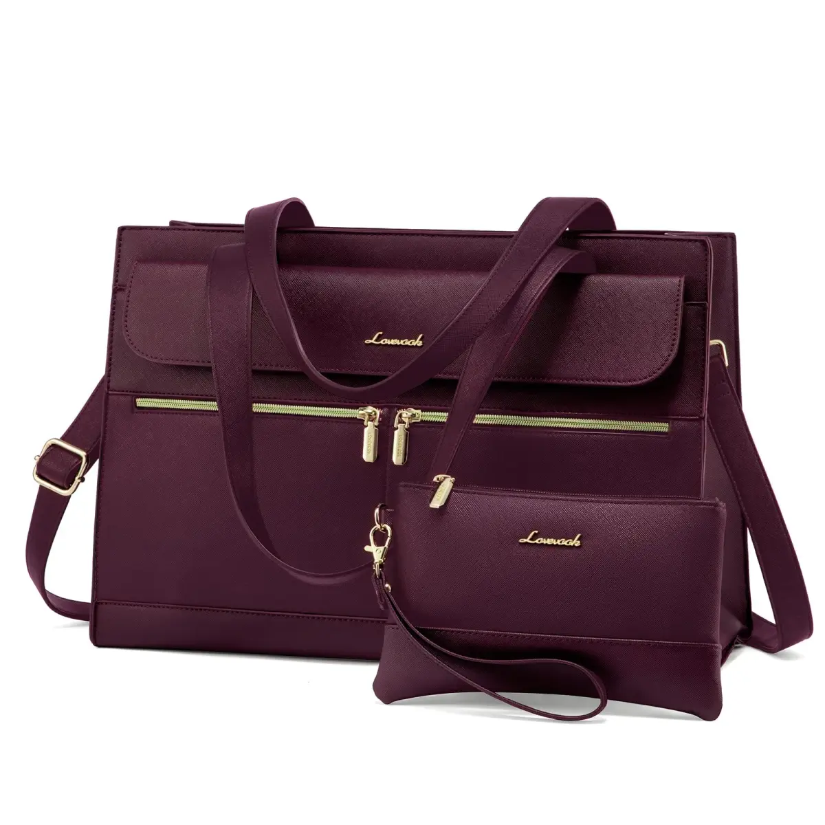 LOVEVOOK Laptop Tote Bag for Women - 15.6 Inch Professional Leather Computer Briefcase, Waterproof Shoulder Bag, Large Capacity Business Teacher Office Bag, Crossbody Purse - Fuchsia - main product image