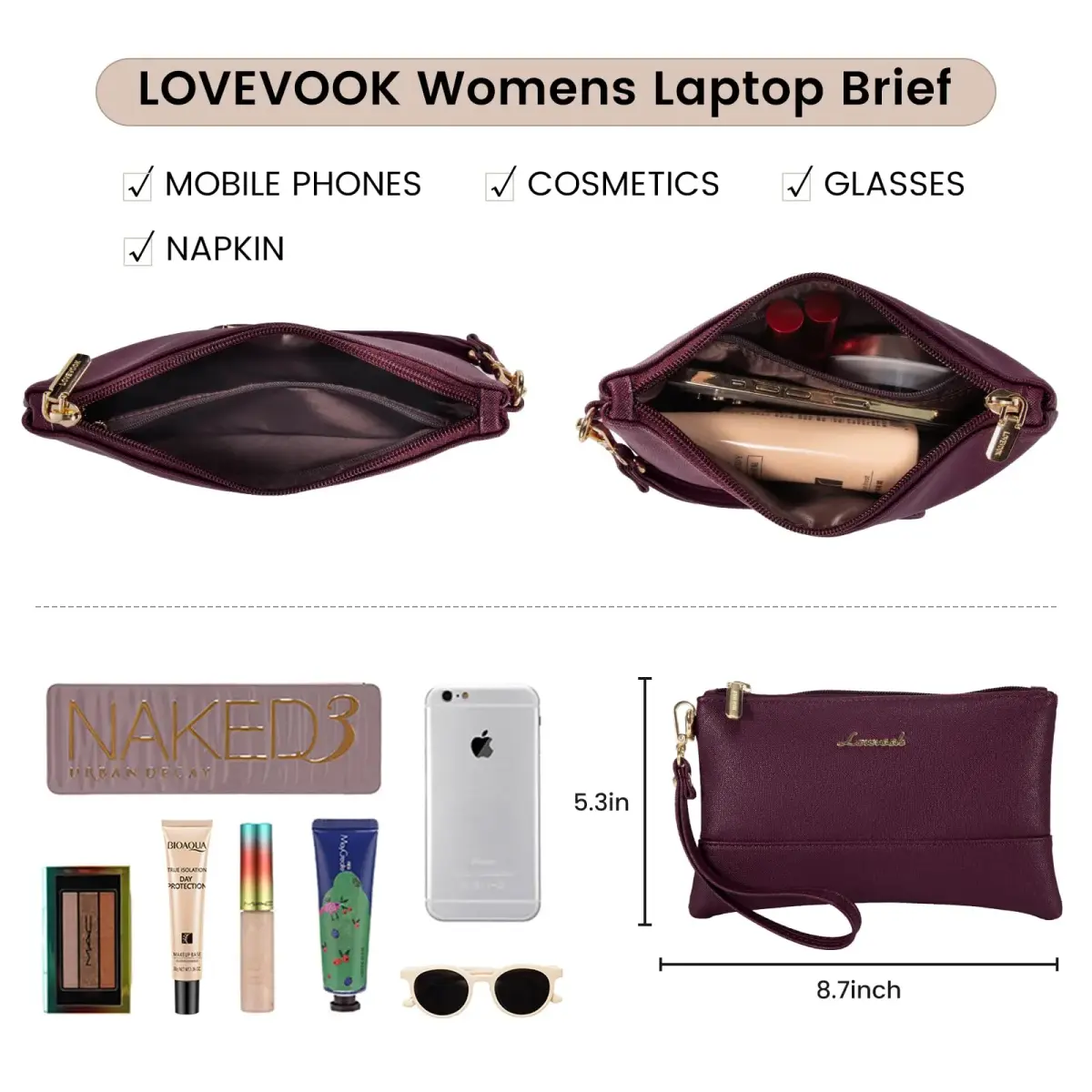 LOVEVOOK Laptop Tote Bag for Women - 15.6 Inch Professional Leather Computer Briefcase, Waterproof Shoulder Bag, Large Capacity Business Teacher Office Bag, Crossbody Purse - Fuchsia - view 6