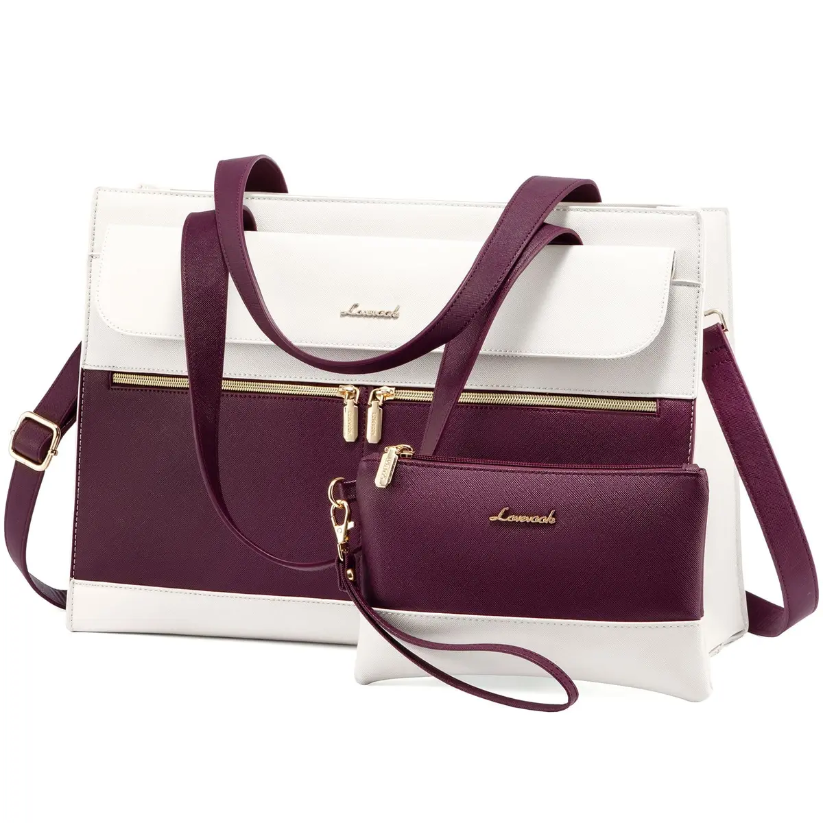 LOVEVOOK Laptop Tote Bag for Women 15.6 Inch | Professional Leather Computer Briefcase with Clutch - main product image