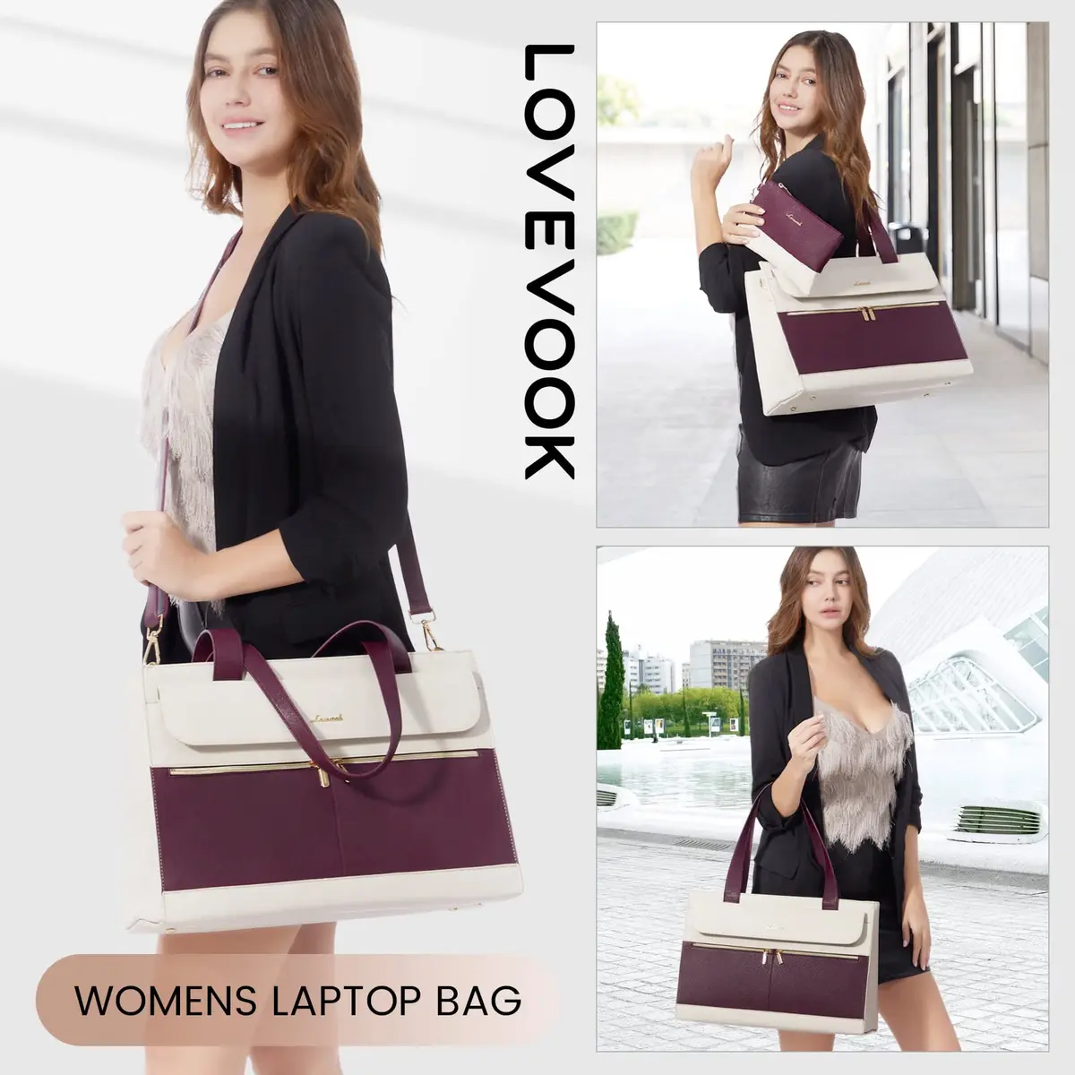 LOVEVOOK Laptop Tote Bag for Women 15.6 Inch | Professional Leather Computer Briefcase with Clutch - view 2