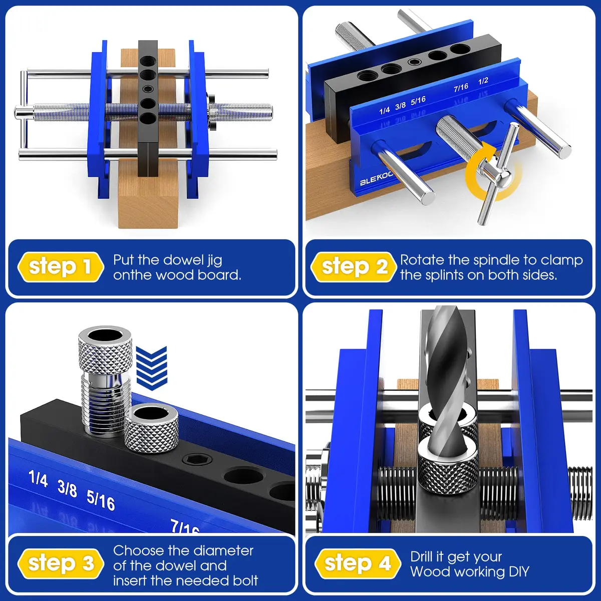 blekoo Upgraded 6.7 inch Self Centering Doweling Jig Kit with 6 Drill Guide Bushings | Precise Woodworking Tool for Panel Furniture - view 5