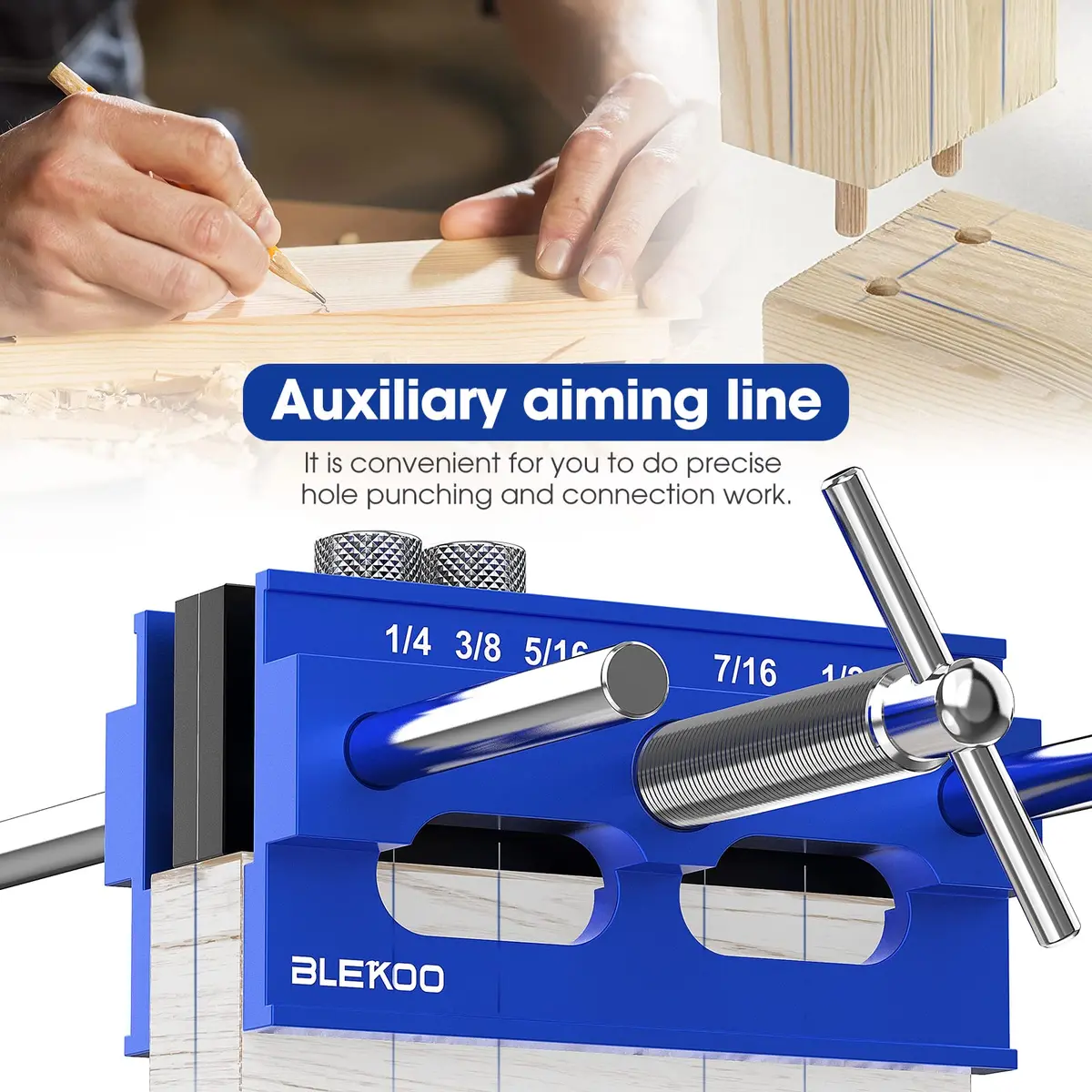 blekoo Upgraded 6.7 inch Self Centering Doweling Jig Kit with 6 Drill Guide Bushings | Precise Woodworking Tool for Panel Furniture - view 6