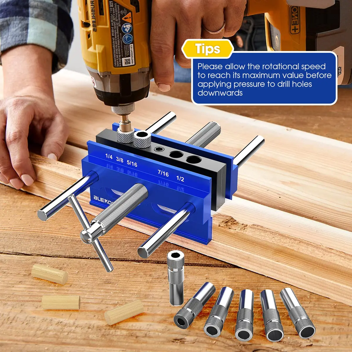 blekoo Upgraded 6.7 inch Self Centering Doweling Jig Kit with 6 Drill Guide Bushings | Precise Woodworking Tool for Panel Furniture - view 7