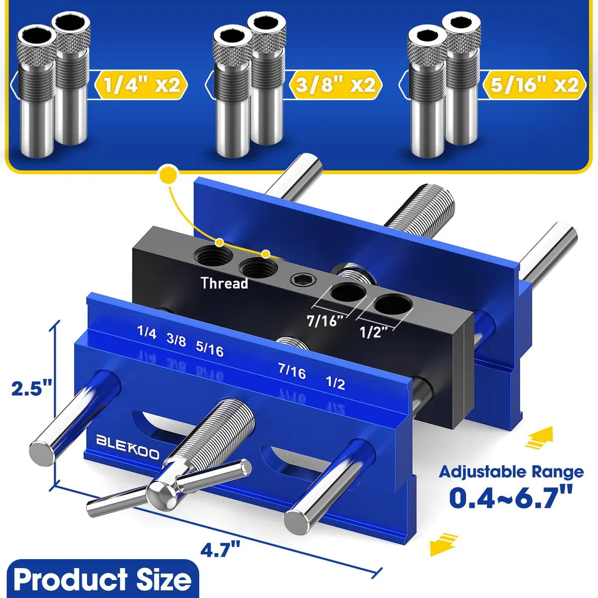 blekoo Upgraded 6.7 inch Self Centering Doweling Jig Kit with 6 Drill Guide Bushings | Precise Woodworking Tool for Panel Furniture - view 2