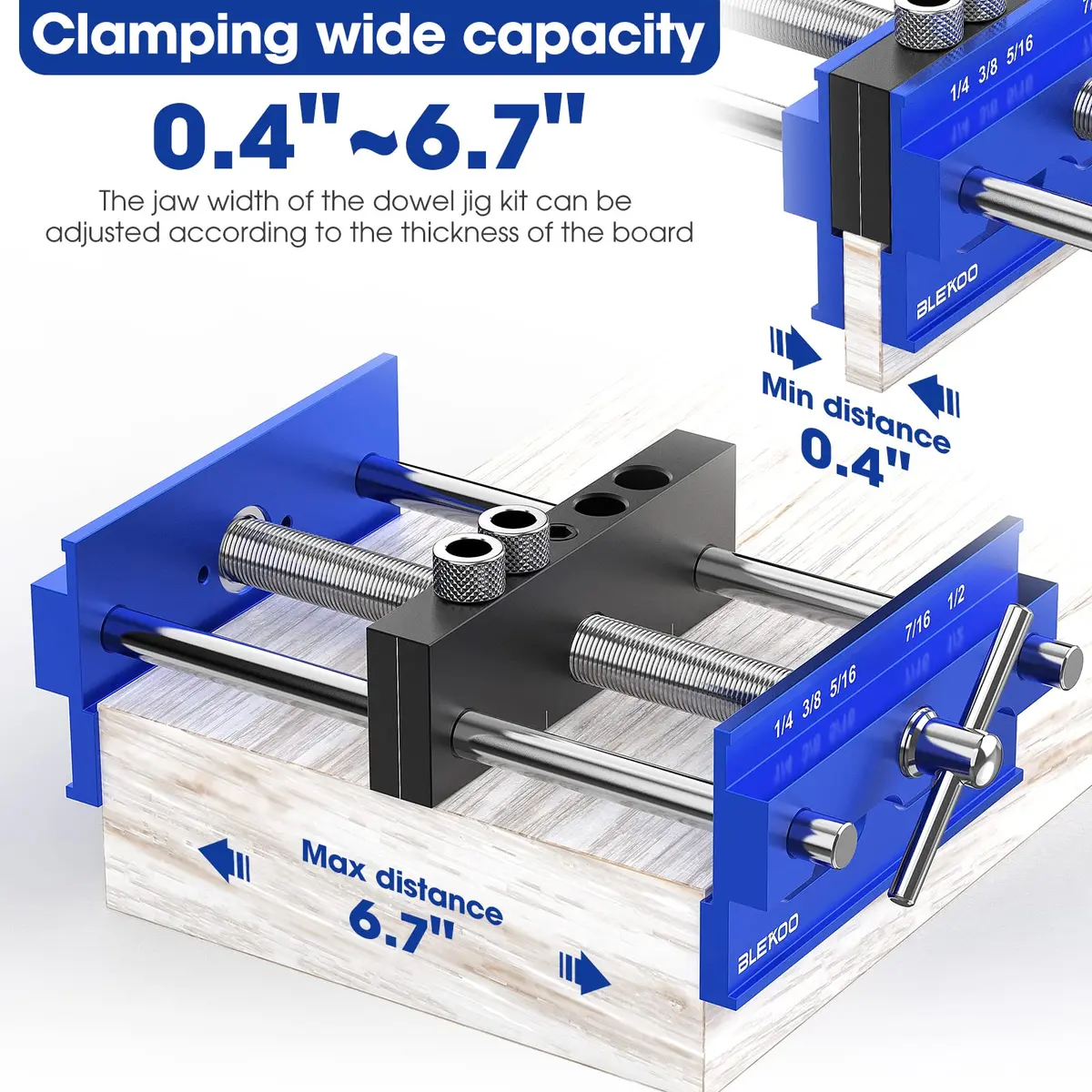 blekoo Upgraded 6.7 inch Self Centering Doweling Jig Kit with 6 Drill Guide Bushings | Precise Woodworking Tool for Panel Furniture - view 3