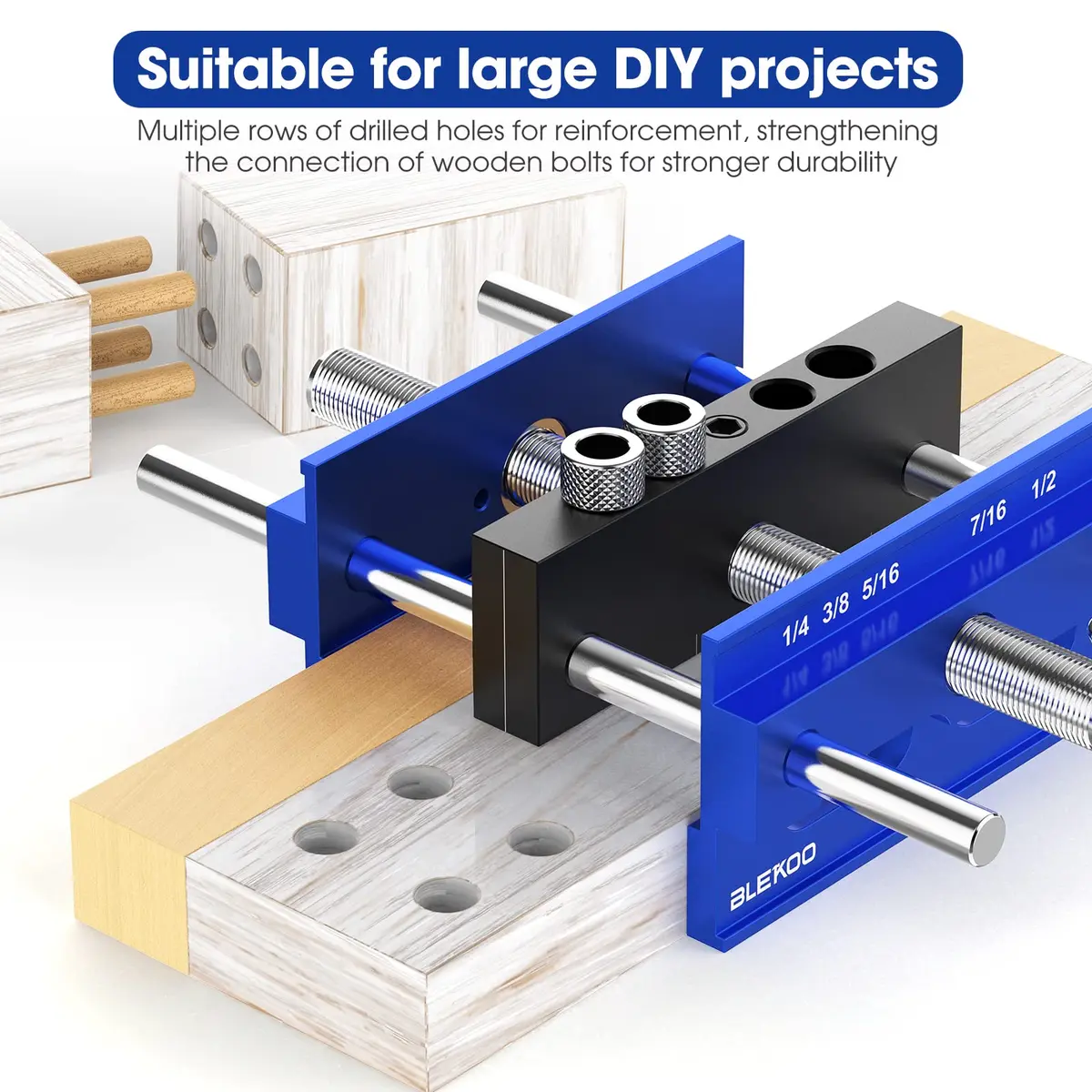 blekoo Upgraded 6.7 inch Self Centering Doweling Jig Kit with 6 Drill Guide Bushings | Precise Woodworking Tool for Panel Furniture - view 4