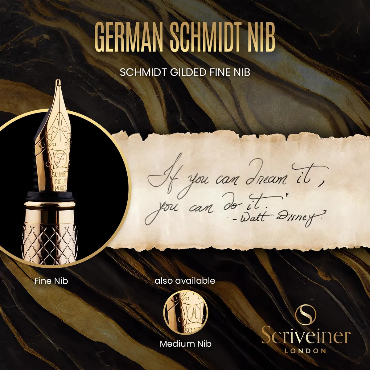 Scriveiner Fountain Pen - Gold Finish, Schmidt Gilded Nib, Converter, Gift Set (0.5mm) | Luxury Executive Pen - view 5