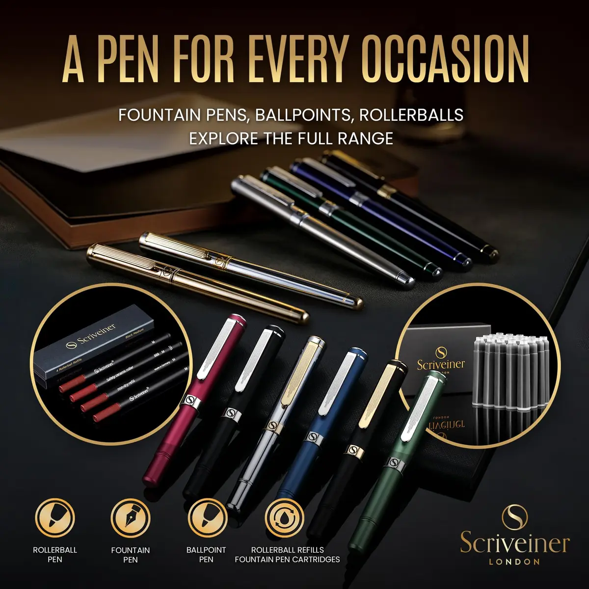 Scriveiner Fountain Pen - Gold Finish, Schmidt Gilded Nib, Converter, Gift Set (0.5mm) | Luxury Executive Pen - view 6