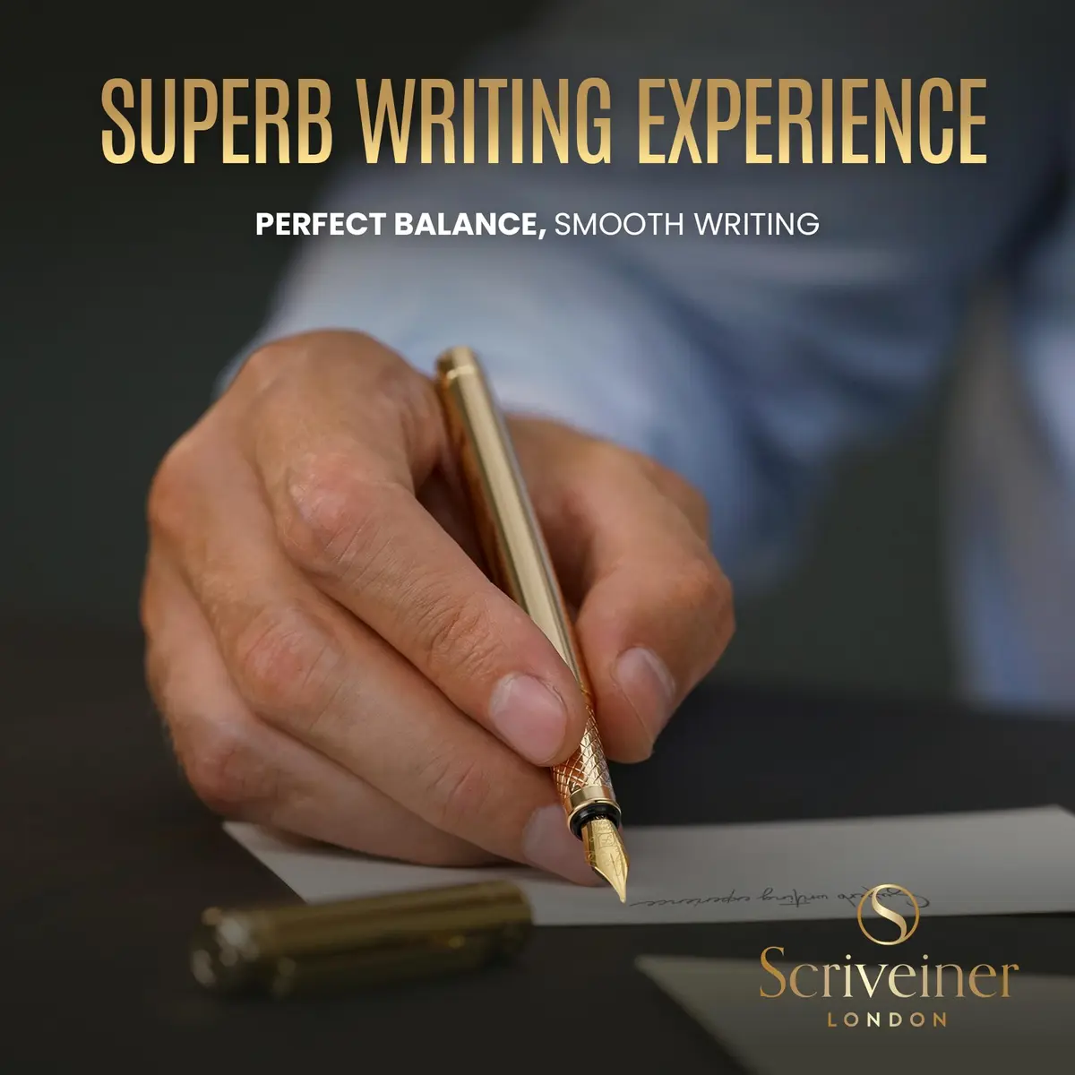 Scriveiner Fountain Pen - Gold Finish, Schmidt Gilded Nib, Converter, Gift Set (0.5mm) | Luxury Executive Pen - view 4