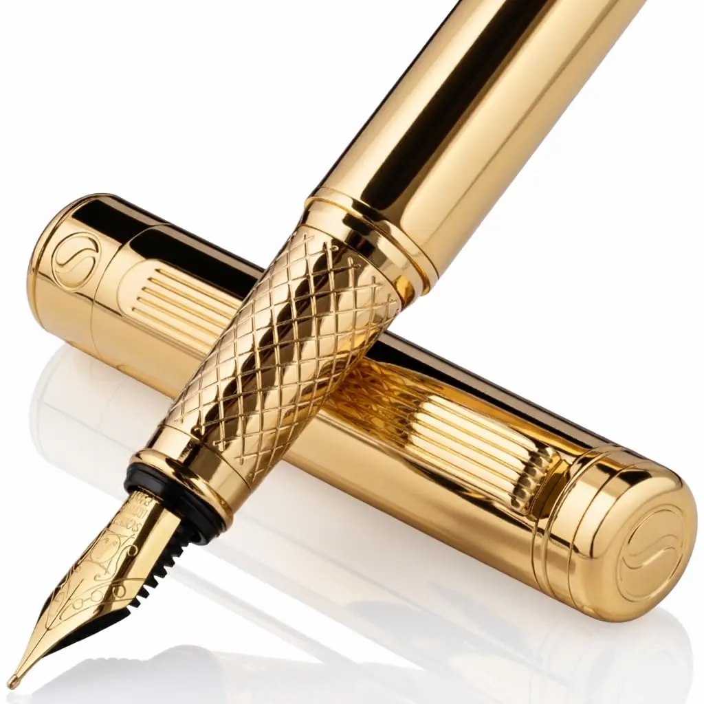Scriveiner Luxury Fountain Pen - Gold Finish, Schmidt Gilded Nib, Converter, Gift Set (Medium) | Elegant Writing Instrument - main product image