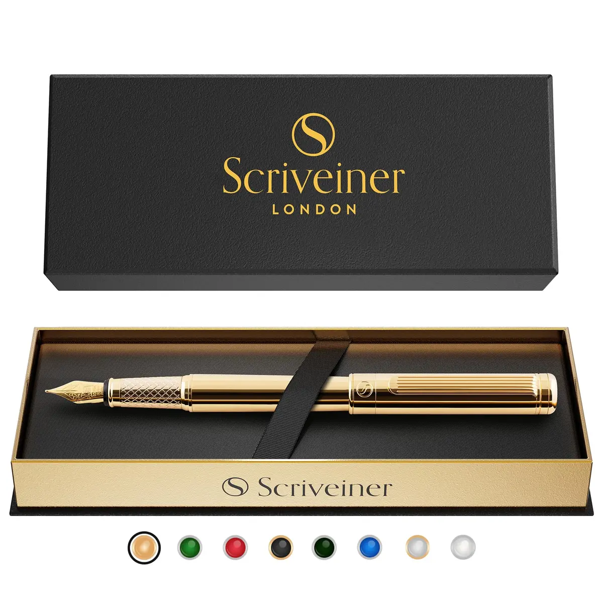 Scriveiner Luxury Fountain Pen - Gold Finish, Schmidt Gilded Nib, Converter, Gift Set (Medium) | Elegant Writing Instrument - view 9
