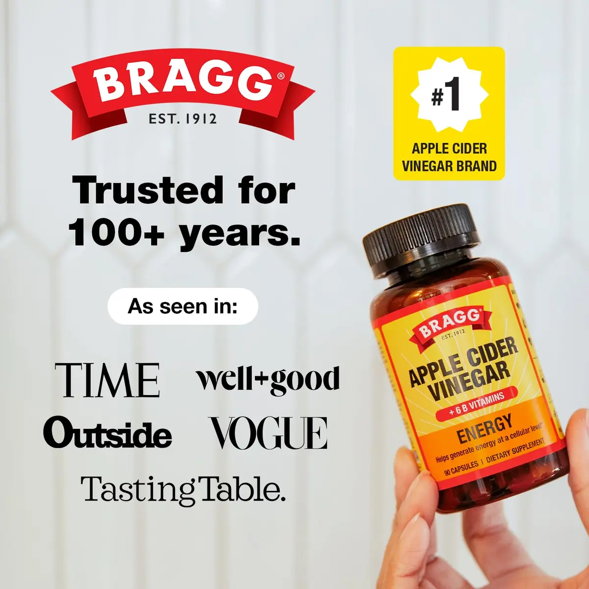 BRAGG Energy Apple Cider Vinegar Capsules 90ct | Vegan, Gluten-Free, B Vitamins for Energy - view 3