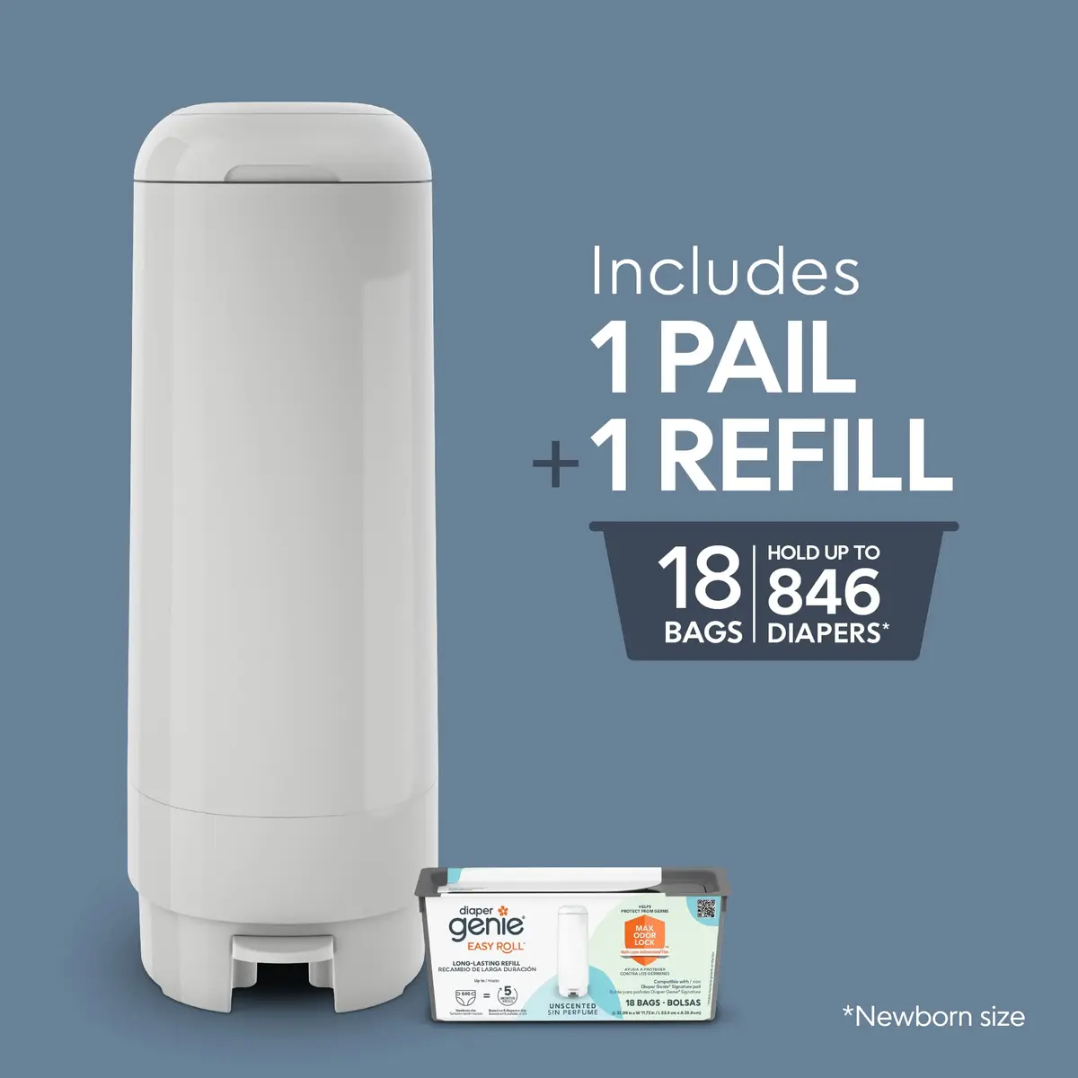 Diaper Genie Signature Diaper Pail with Easy Roll Refill 5L | Odor Lock & Hands-Free Operation - view 2
