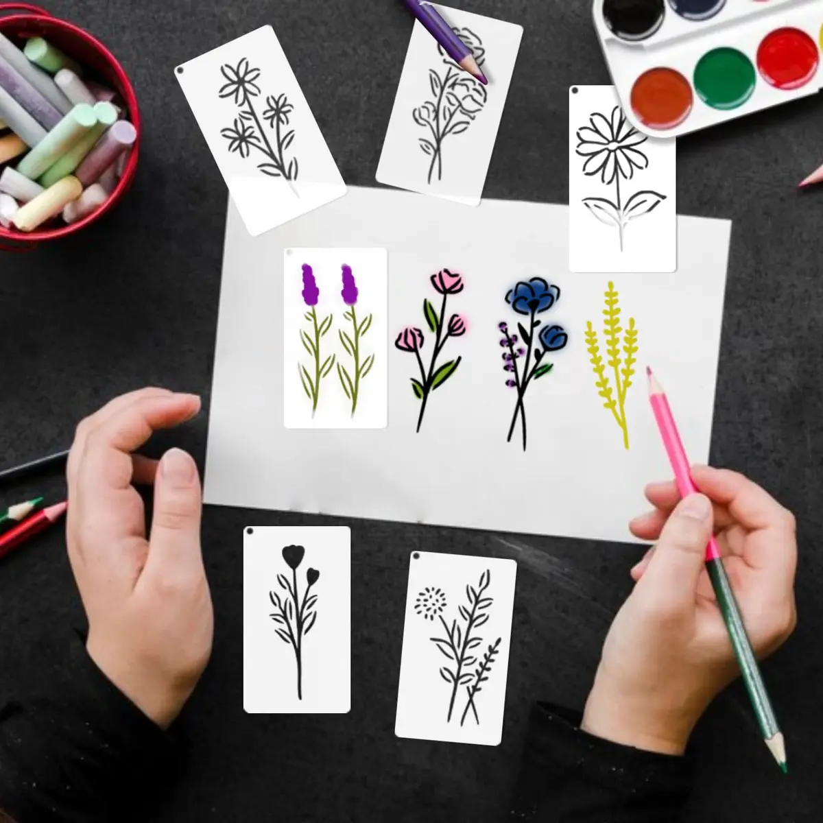 yhslmh Botanical Flower Stencils for Crafts 3.5 x 2 inches | 50 Mini Wildflower Floral Designs for DIY Art Projects - view 7