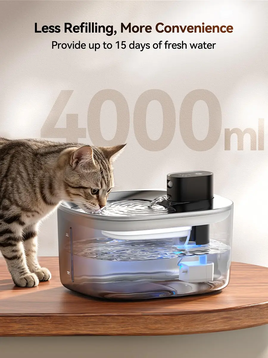 FEELNEEDY Wireless Cat Water Fountain Stainless Steel 4L | Battery Operated, Ultra Quiet, Sensor-Activated - view 6