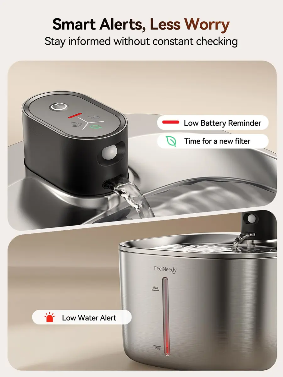 FEELNEEDY Wireless Cat Water Fountain Stainless Steel 4L | Battery Operated, Ultra Quiet, Sensor-Activated - view 7