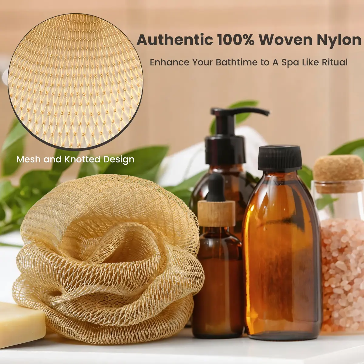 ADETON African Net Sponge with Knots, 2 Pieces Exfoliating Body Scrubber 80cm (31.5 inches) | Authentic Sapo Bath Sponge for Back - view 2